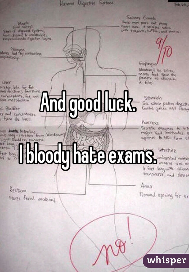 And good luck. 

I bloody hate exams. 