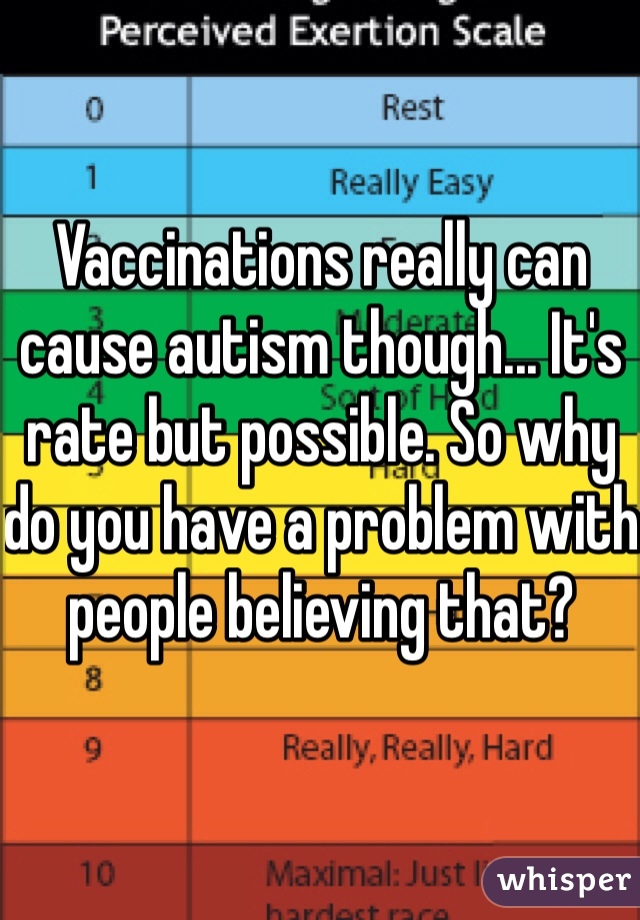 Vaccinations really can cause autism though... It's rate but possible. So why do you have a problem with people believing that?