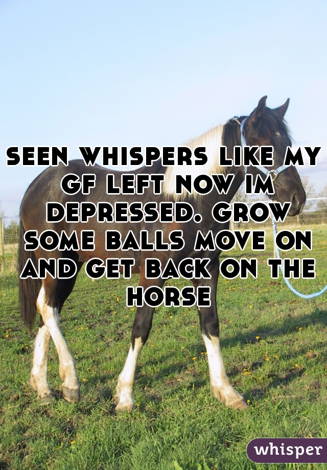 seen whispers like my gf left now im depressed. grow some balls move on and get back on the horse