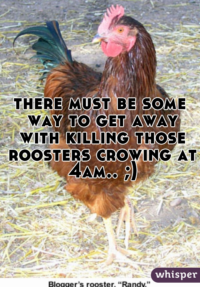 there must be some way to get away with killing those roosters crowing at 4am.. ;)
