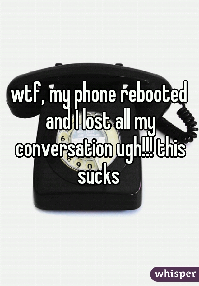 wtf, my phone rebooted and I lost all my conversation ugh!!! this sucks 