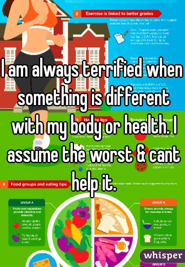 I am always terrified when something is different with my body or health. I assume the worst & cant help it.