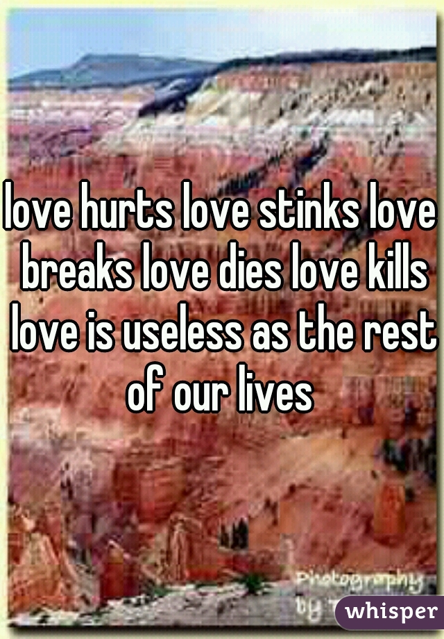 love hurts love stinks love breaks love dies love kills love is useless as the rest of our lives 