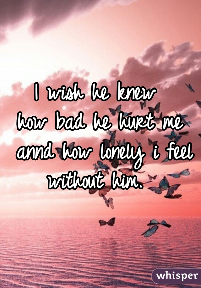 I wish he knew 
how bad he hurt me annd how lonely i feel without him.  