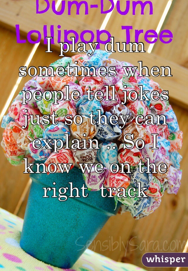 I play dum sometimes when people tell jokes just so they can explain .. So I know we on the right  track 