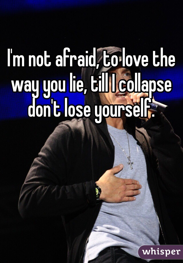 I'm not afraid, to love the way you lie, till I collapse don't lose yourself.