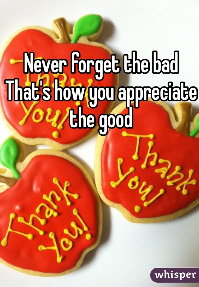 Never forget the bad
That's how you appreciate the good 