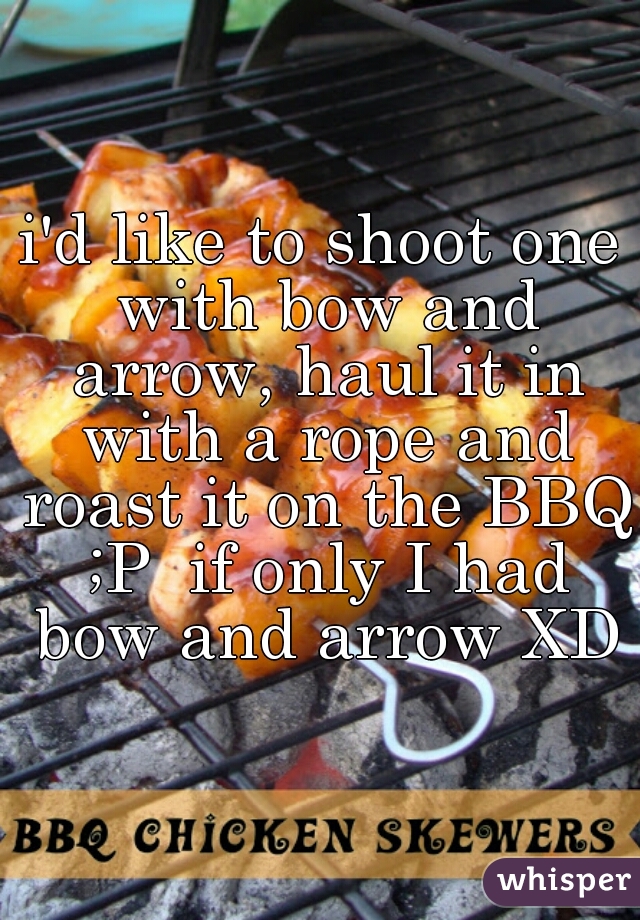 i'd like to shoot one with bow and arrow, haul it in with a rope and roast it on the BBQ ;P  if only I had bow and arrow XD