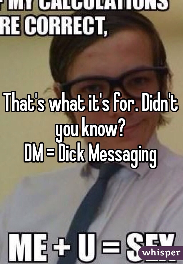 That's what it's for. Didn't you know? 
DM = Dick Messaging