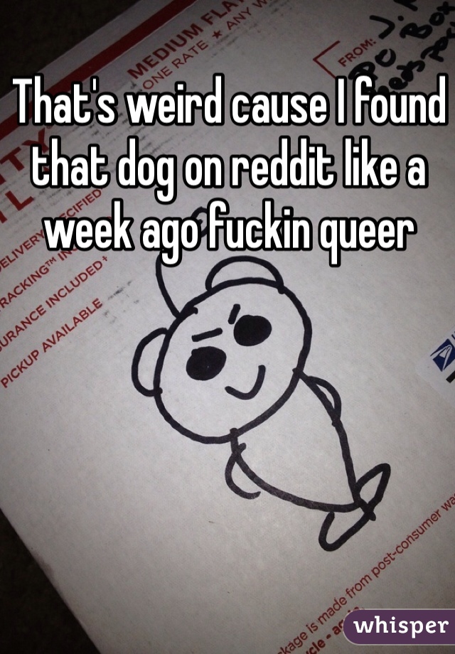 That's weird cause I found that dog on reddit like a week ago fuckin queer