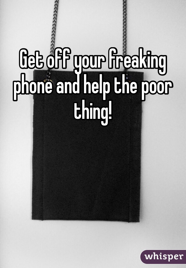 Get off your freaking phone and help the poor thing!
