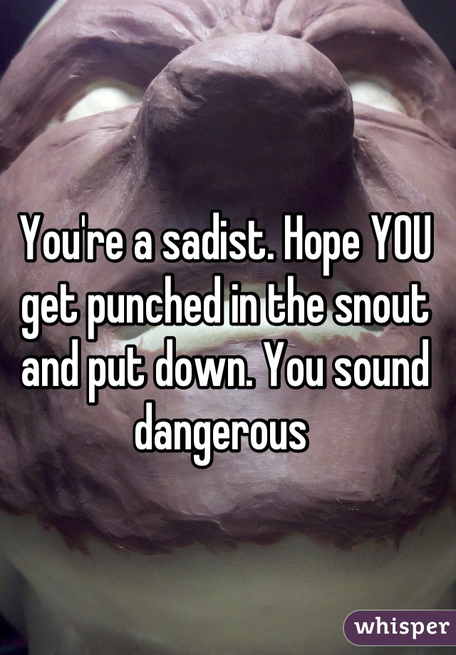 You're a sadist. Hope YOU get punched in the snout and put down. You sound dangerous 