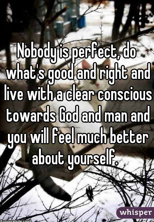 Nobody is perfect, do what's good and right and live with a clear conscious towards God and man and you will feel much better about yourself.  