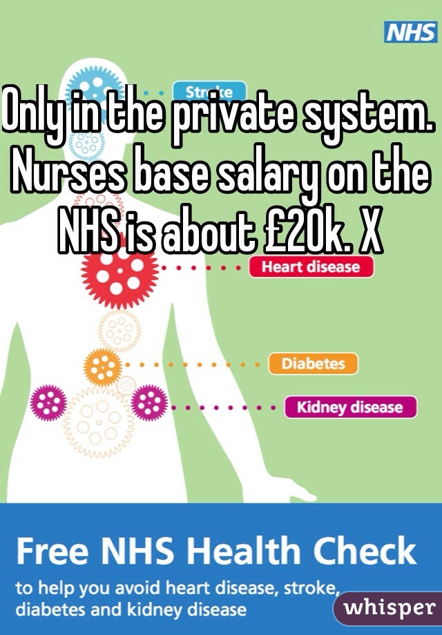 Only in the private system. Nurses base salary on the NHS is about £20k. X 