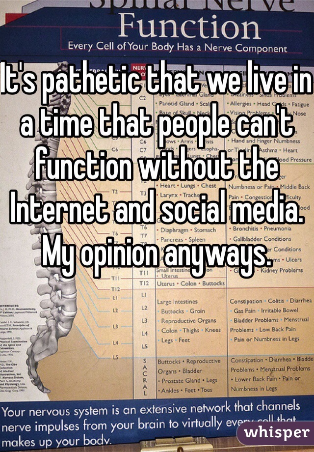 It's pathetic that we live in a time that people can't function without the Internet and social media. My opinion anyways. 