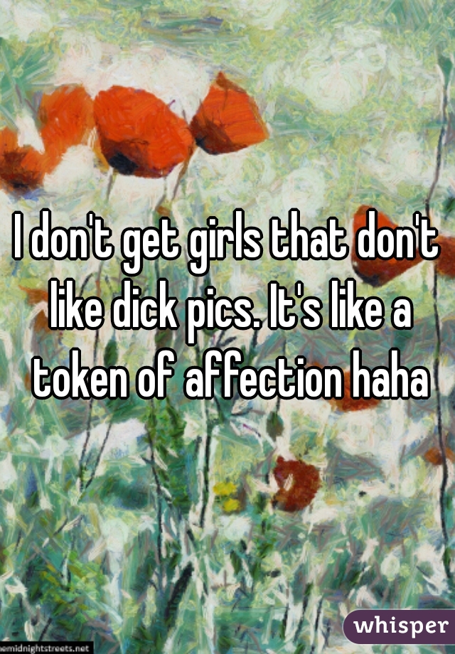I don't get girls that don't like dick pics. It's like a token of affection haha
