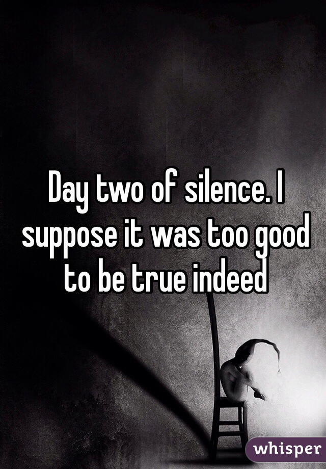 Day two of silence. I suppose it was too good to be true indeed