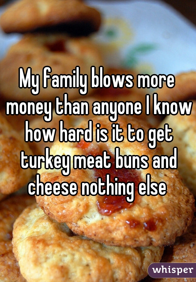 My family blows more money than anyone I know how hard is it to get turkey meat buns and cheese nothing else 