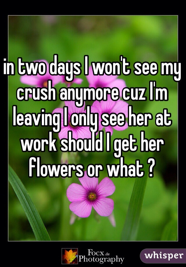 in two days I won't see my crush anymore cuz I'm leaving I only see her at work should I get her flowers or what ? 