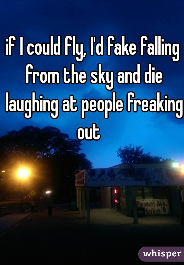 if I could fly, I'd fake falling from the sky and die laughing at people freaking out   