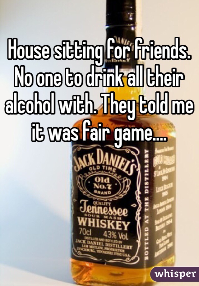 House sitting for friends. No one to drink all their alcohol with. They told me it was fair game....