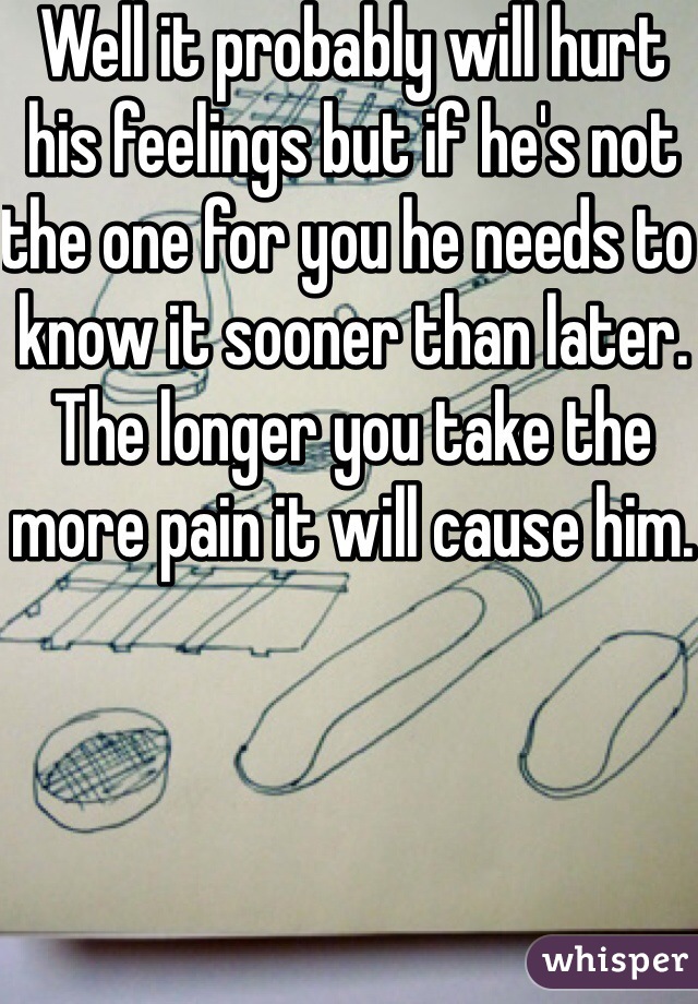 Well it probably will hurt his feelings but if he's not the one for you he needs to know it sooner than later.  The longer you take the more pain it will cause him.