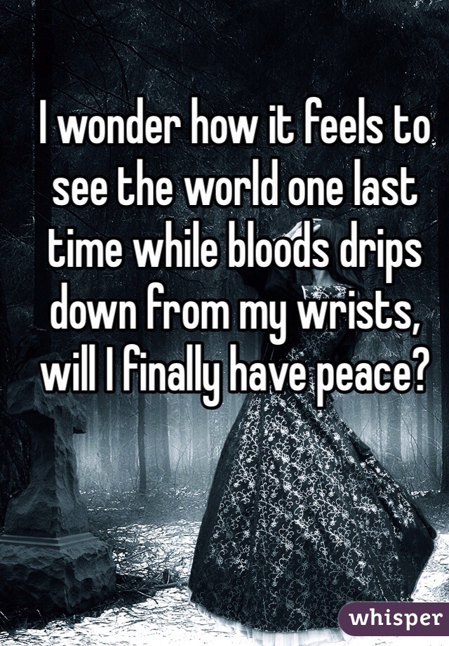 I wonder how it feels to see the world one last time while bloods drips down from my wrists, will I finally have peace? 