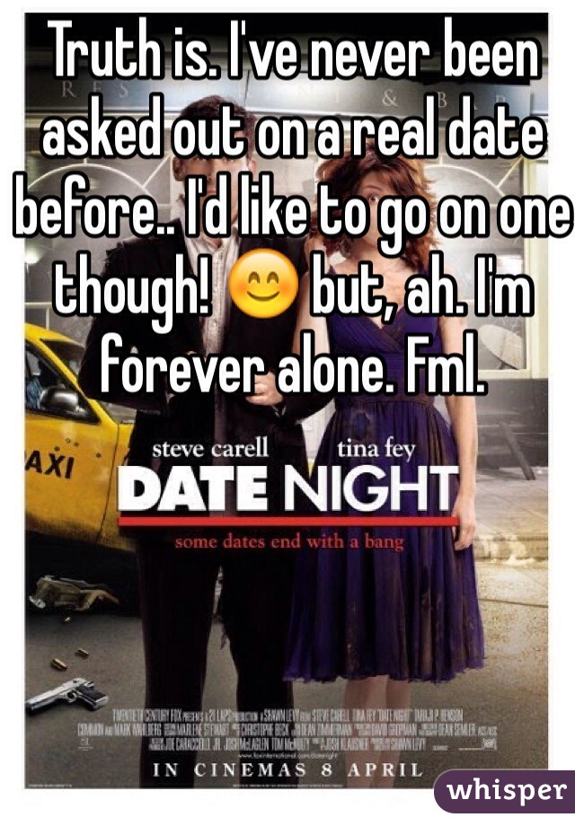 Truth is. I've never been asked out on a real date before.. I'd like to go on one though! 😊 but, ah. I'm forever alone. Fml. 
