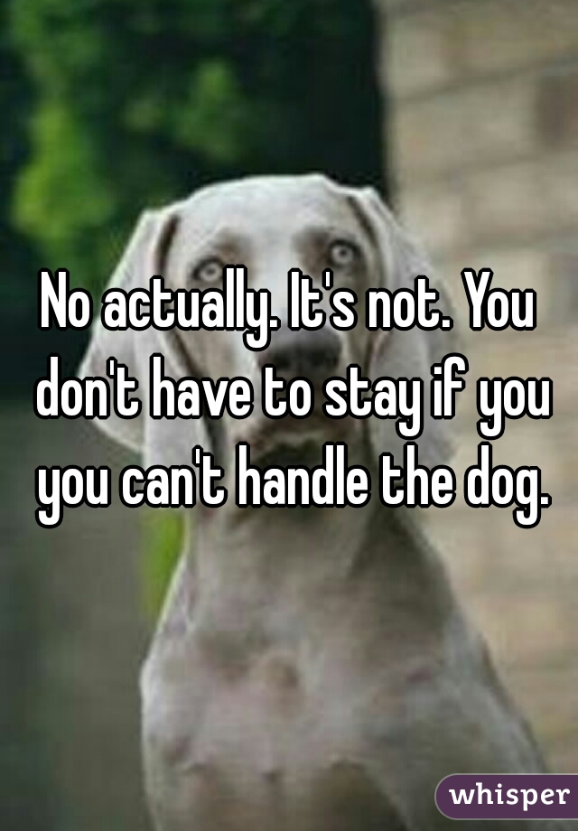 No actually. It's not. You don't have to stay if you you can't handle the dog.