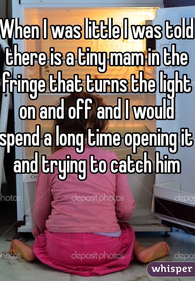 When I was little I was told there is a tiny mam in the fringe that turns the light on and off and I would spend a long time opening it and trying to catch him 