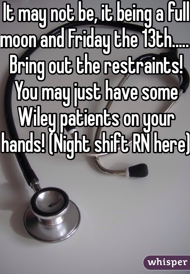 It may not be, it being a full moon and Friday the 13th..... Bring out the restraints! You may just have some Wiley patients on your hands! (Night shift RN here)