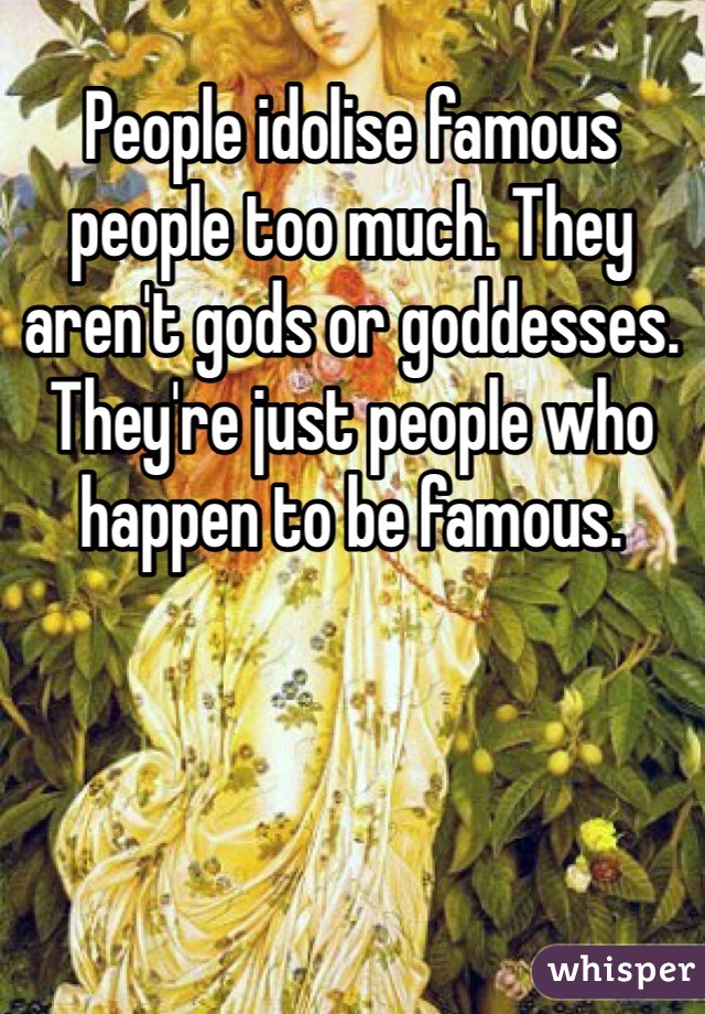 People idolise famous people too much. They aren't gods or goddesses. They're just people who happen to be famous. 