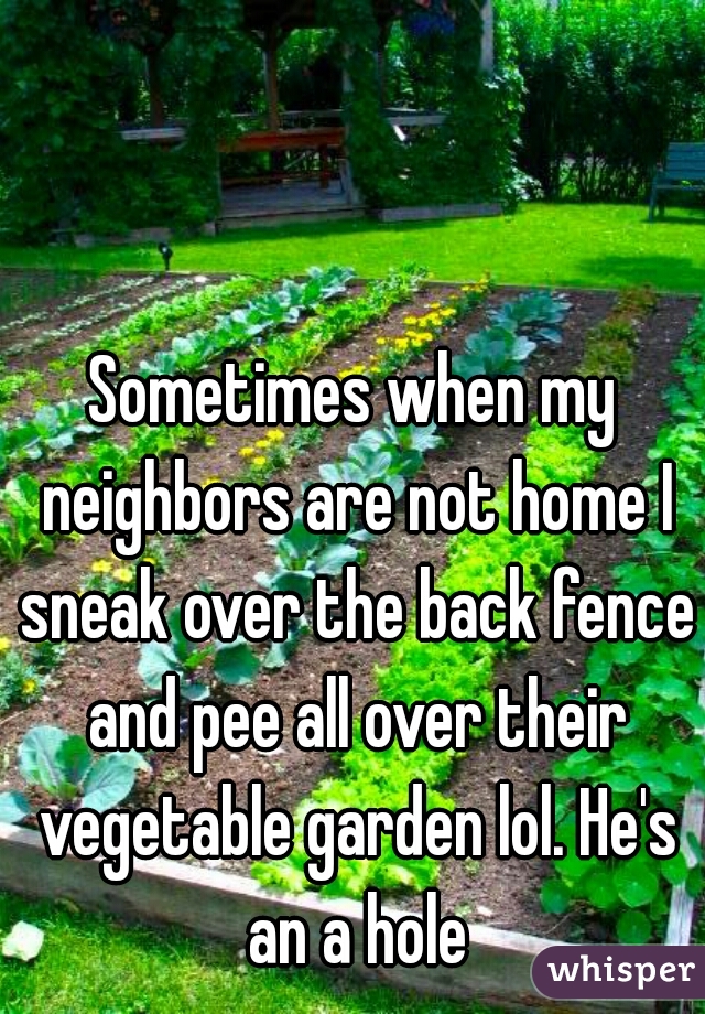 Sometimes when my neighbors are not home I sneak over the back fence and pee all over their vegetable garden lol. He's an a hole