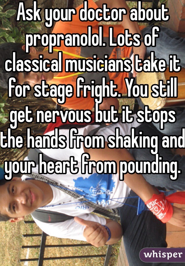 Ask your doctor about propranolol. Lots of classical musicians take it for stage fright. You still get nervous but it stops the hands from shaking and your heart from pounding.