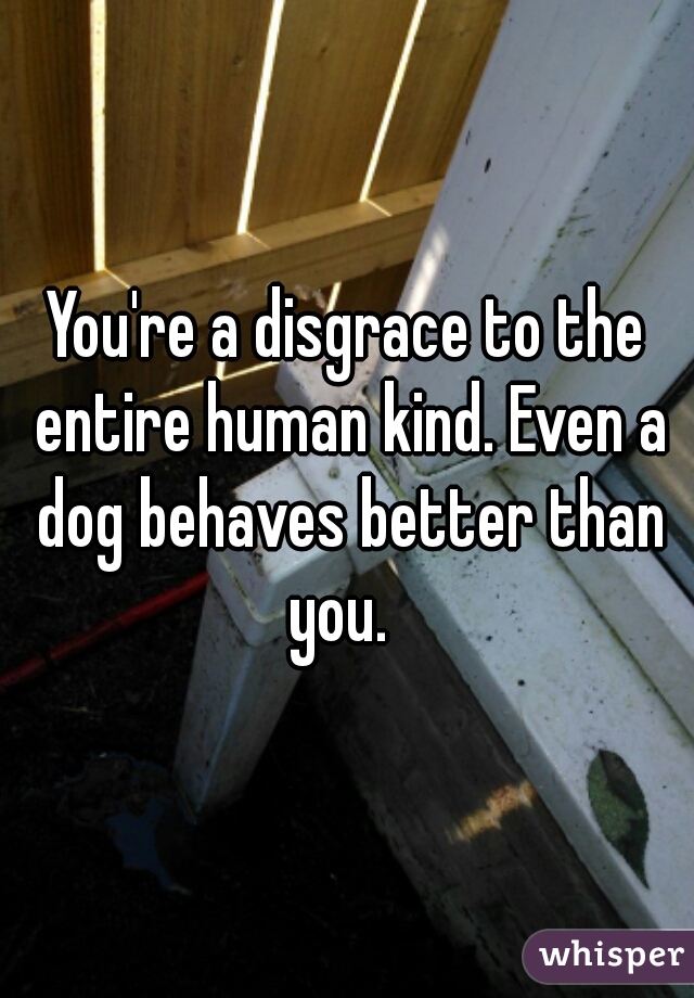 You're a disgrace to the entire human kind. Even a dog behaves better than you.  