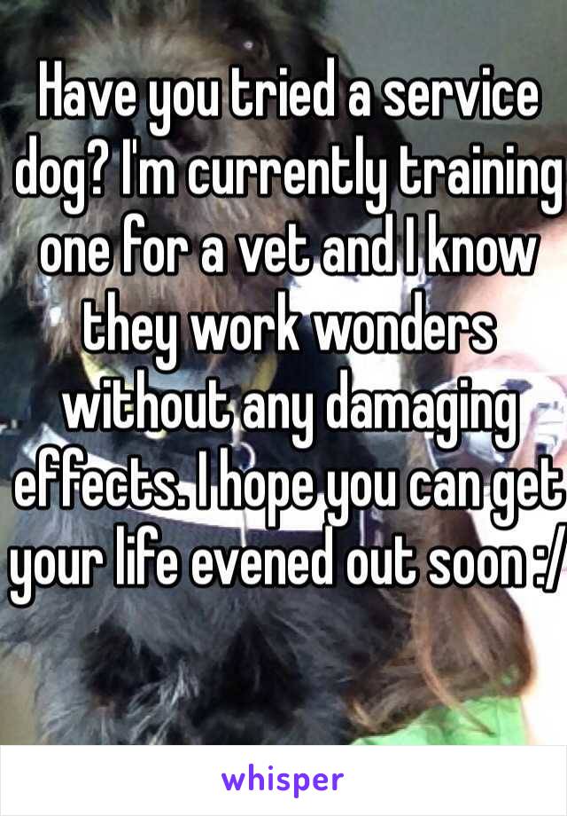 Have you tried a service dog? I'm currently training one for a vet and I know they work wonders without any damaging effects. I hope you can get your life evened out soon :/ 