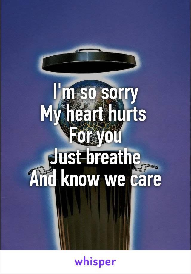 I'm so sorry
My heart hurts 
For you
Just breathe
And know we care