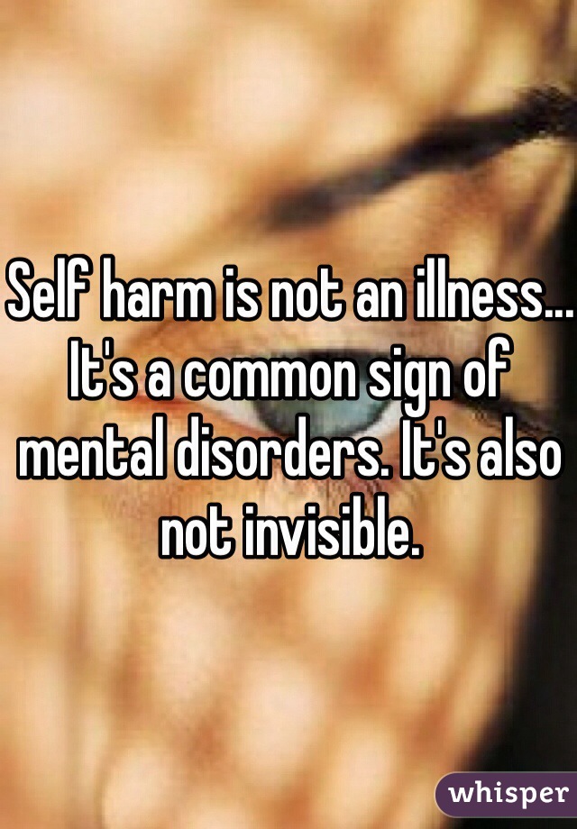 Self harm is not an illness... It's a common sign of mental disorders. It's also not invisible. 