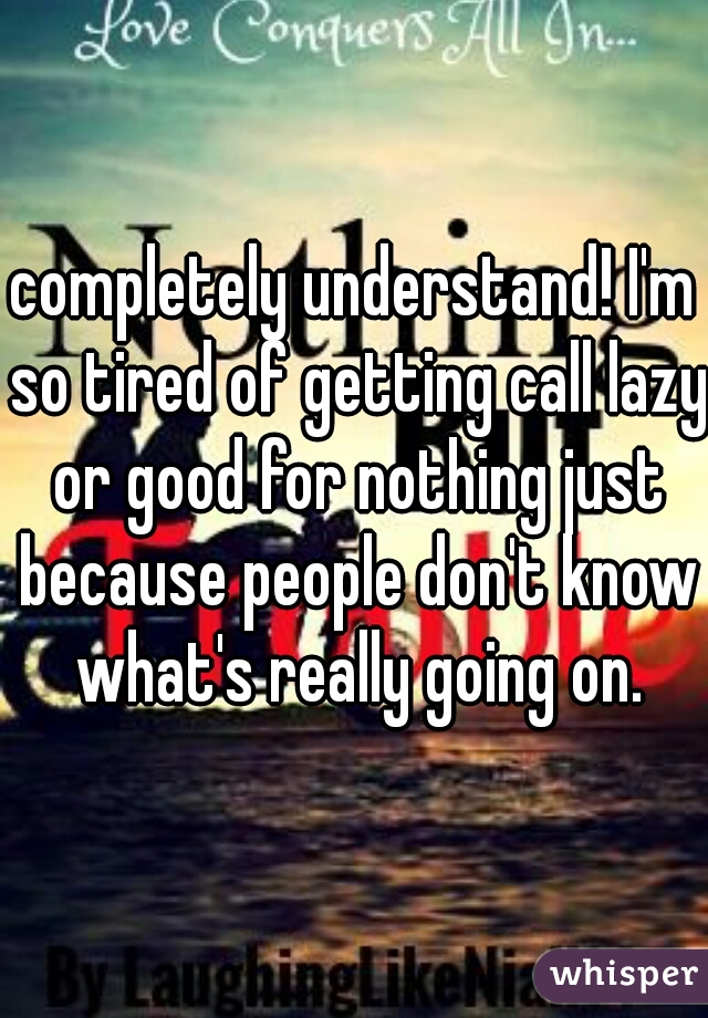 completely understand! I'm so tired of getting call lazy or good for nothing just because people don't know what's really going on.