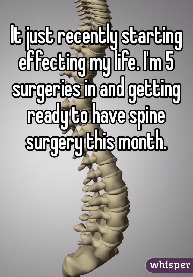 It just recently starting effecting my life. I'm 5 surgeries in and getting ready to have spine surgery this month. 