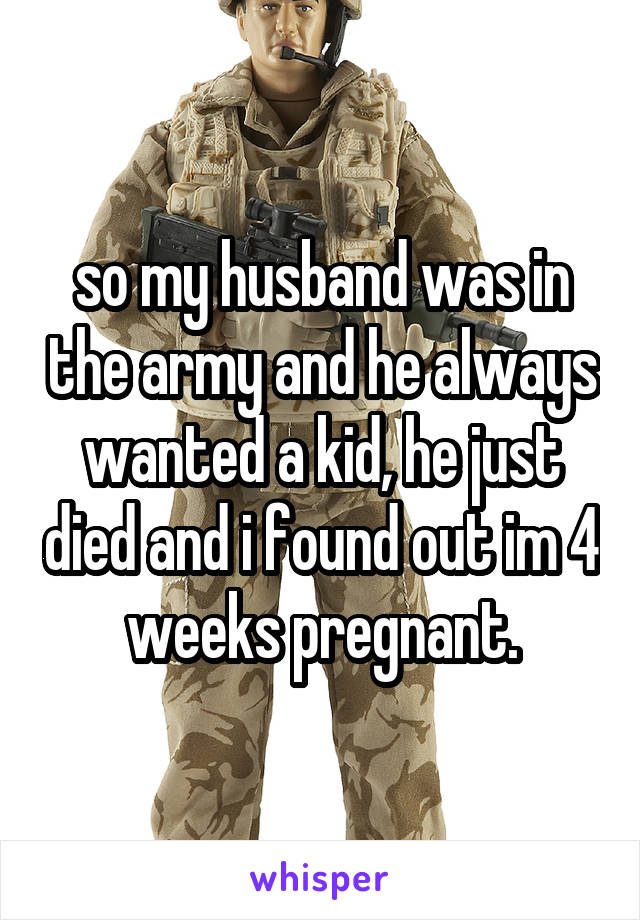 so my husband was in the army and he always wanted a kid, he just died and i found out im 4 weeks pregnant.