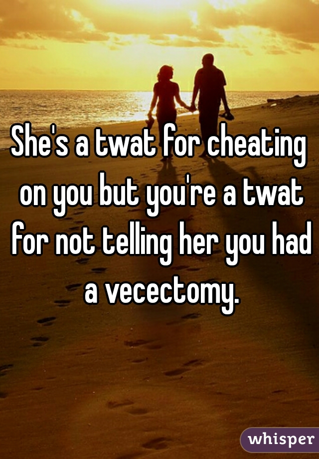 She's a twat for cheating on you but you're a twat for not telling her you had a vecectomy.