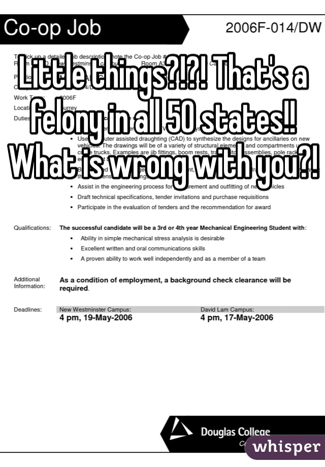 Little things?!?! That's a felony in all 50 states!! What is wrong with you?! 