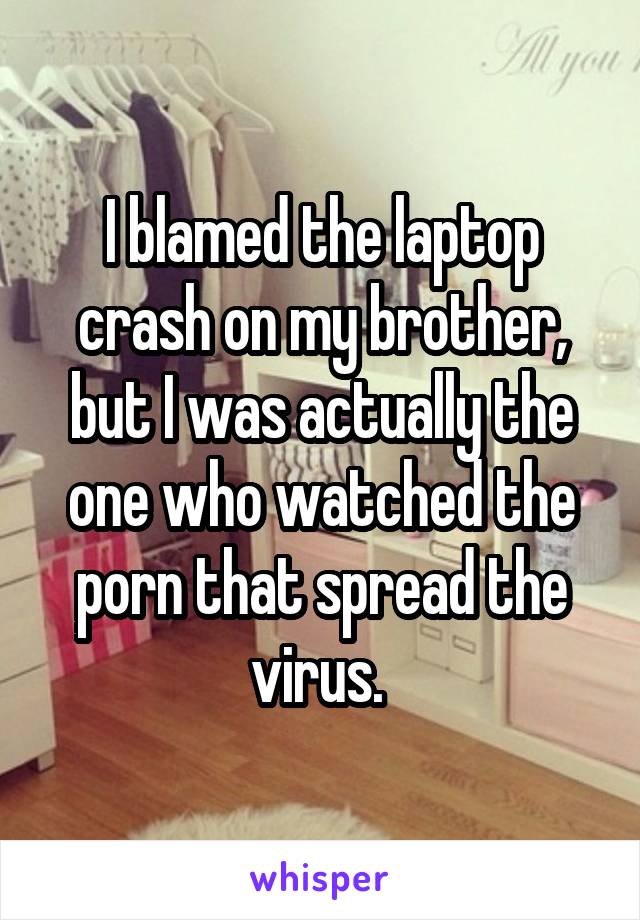 I blamed the laptop crash on my brother, but I was actually the one who watched the porn that spread the virus. 