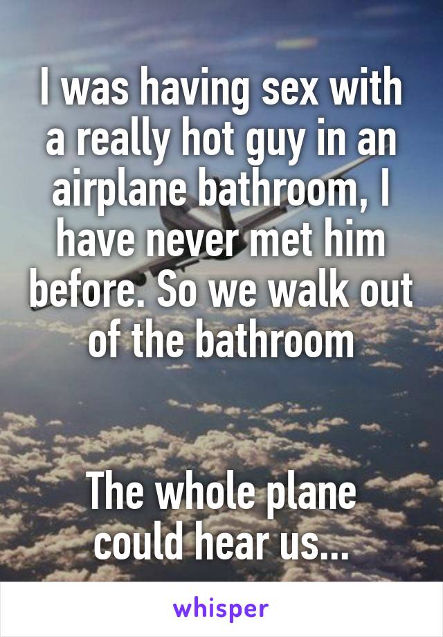 I was having sex with a really hot guy in an airplane bathroom, I have never met him before. So we walk out of the bathroom


The whole plane could hear us...