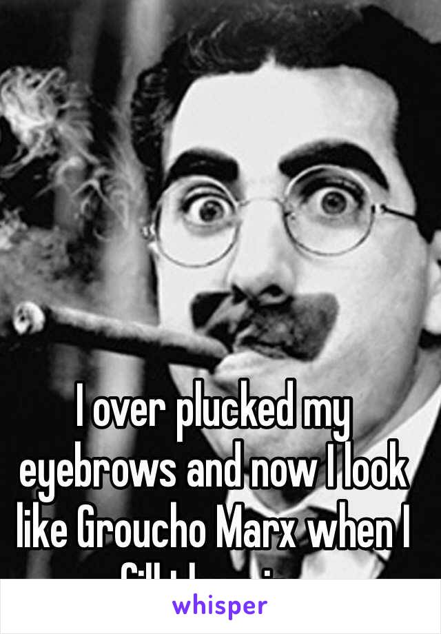 I over plucked my eyebrows and now I look like Groucho Marx when I fill them in . 