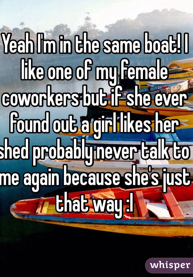 Yeah I'm in the same boat! I like one of my female coworkers but if she ever found out a girl likes her shed probably never talk to me again because she's just that way :I