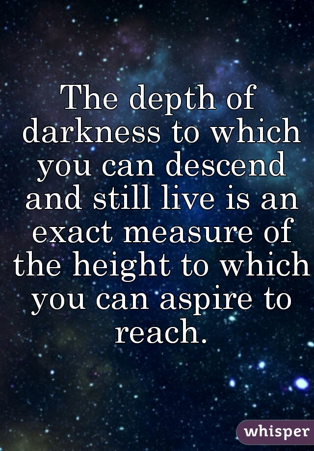 The depth of darkness to which you can descend and still live is an exact measure of the height to which you can aspire to reach.