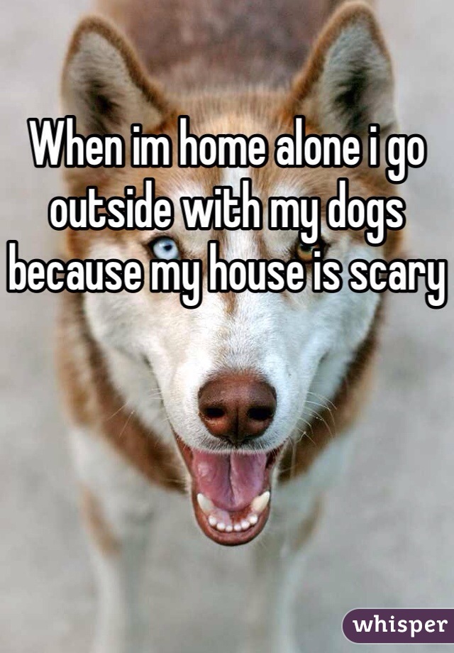 When im home alone i go outside with my dogs because my house is scary