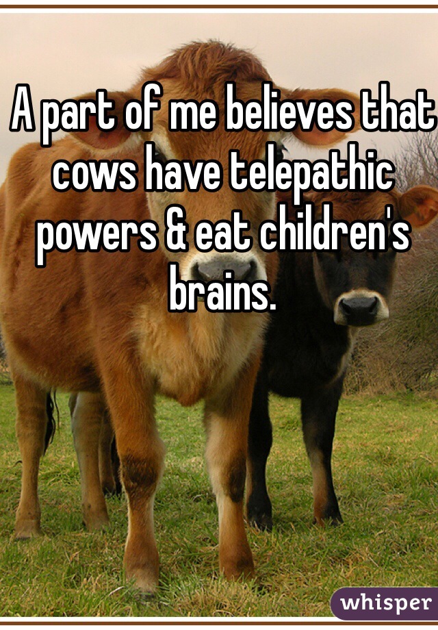 A part of me believes that cows have telepathic powers & eat children's brains.